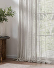 Riva Home Yard Greige woven sheer voile curtain panel with tab top, 140cm wide by 250cm long, soft furnishings for window decor.