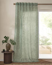 Green woven sheer voile curtain panel with yard leaf pattern from Riva Home, ideal for soft furnishings and window decor.