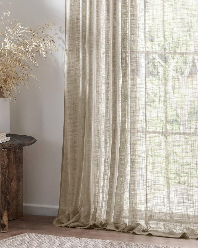 Riva Home yard natural woven sheer voile curtain panel, soft furnishings, 140cm wide by 250cm long, lightweight and airy fabric