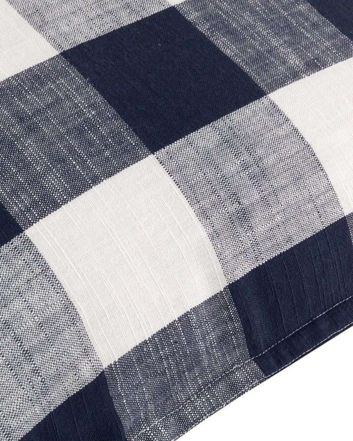 Navy blue check outdoor garden seat scatter cushion cover by Riva Home, soft furnishings for garden seating.