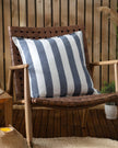 Navy blue striped outdoor garden seat scatter cushion cover from Riva Home, soft furnishings for garden furniture.