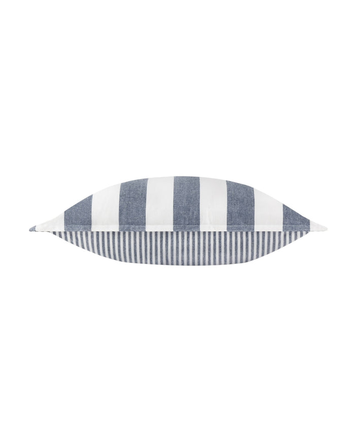 Navy blue striped outdoor garden seat scatter cushion cover from Riva Home, soft furnishings for outdoor seating.