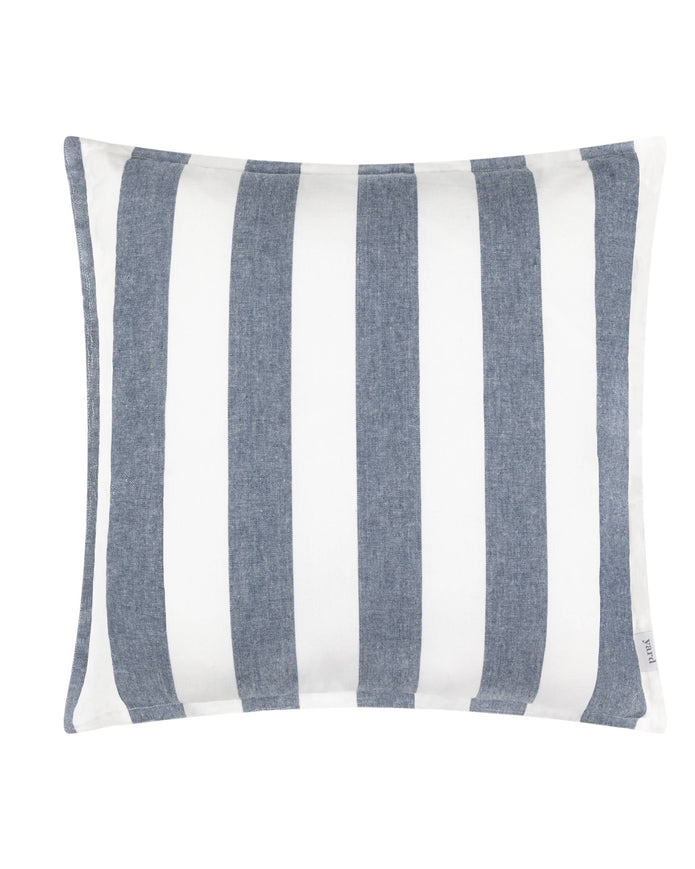 Navy blue striped outdoor garden seat scatter cushion cover by Riva Home, soft furnishings for outdoor seating.