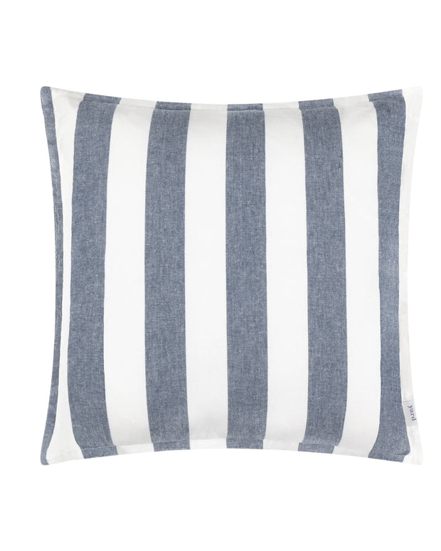 Navy blue striped outdoor garden seat scatter cushion cover by Riva Home, soft furnishings for outdoor seating.