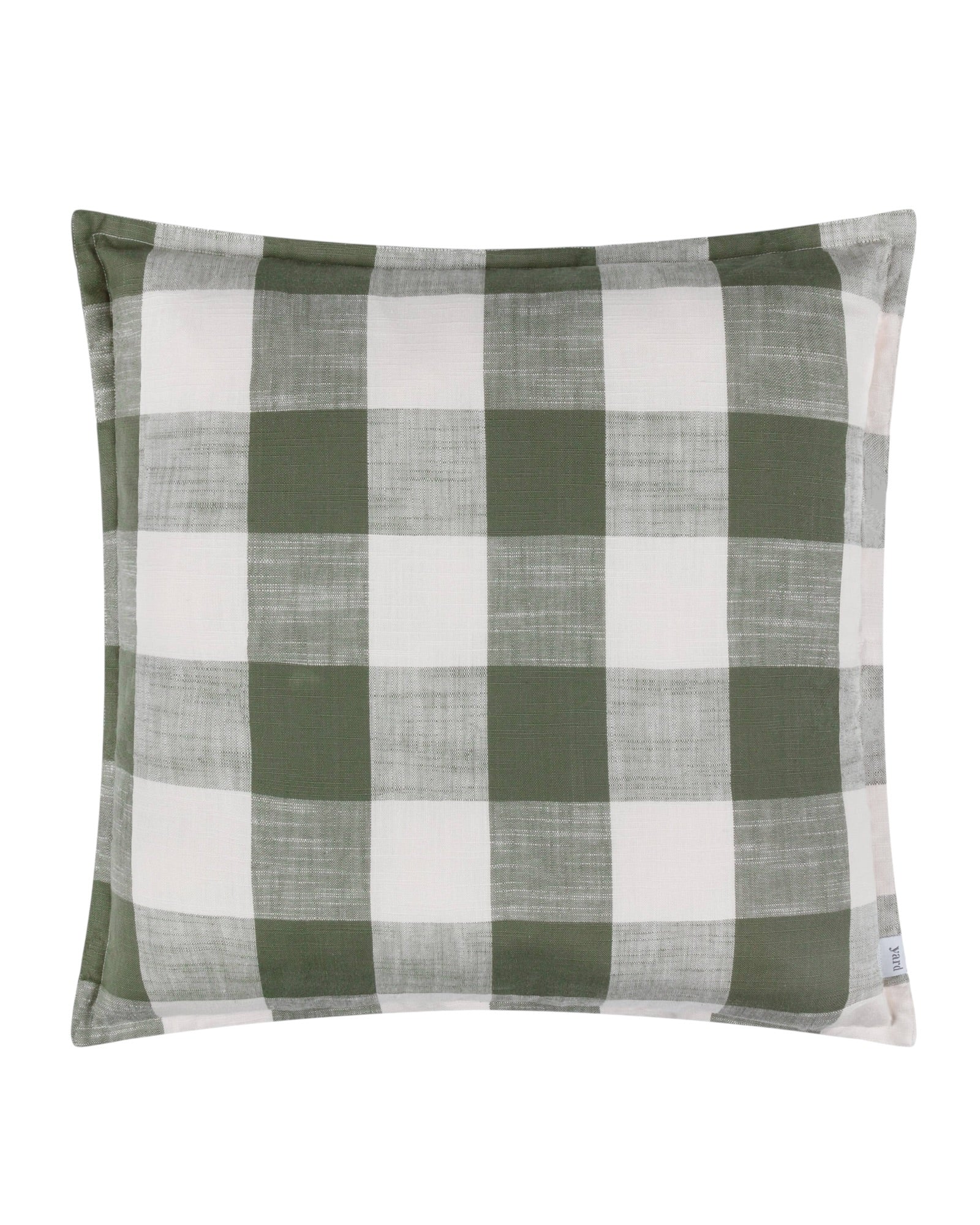 Olive green check outdoor garden seat scatter cushion cover by Riva Home, soft furnishings for outdoor seating.