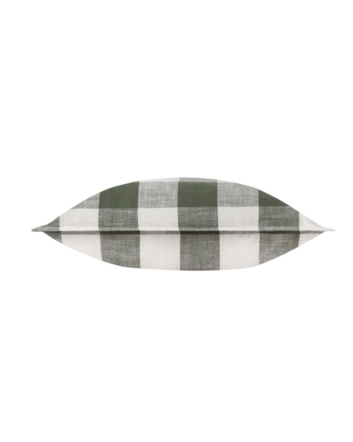 Olive green check outdoor garden seat scatter cushion cover from Riva Home, soft furnishings for outdoor seating.