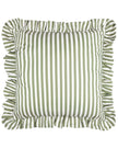 Olive green striped outdoor garden seat scatter cushion cover with frilled edges, by Riva Home, for soft furnishings.