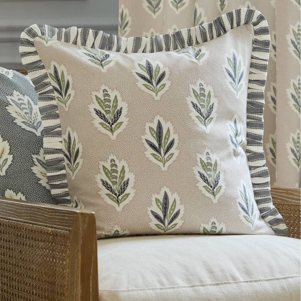 Delph beige Sessile Leaf Ruffle Cushion Cover by Riva Home, soft furnishings with ruffled leaf pattern on fabric.