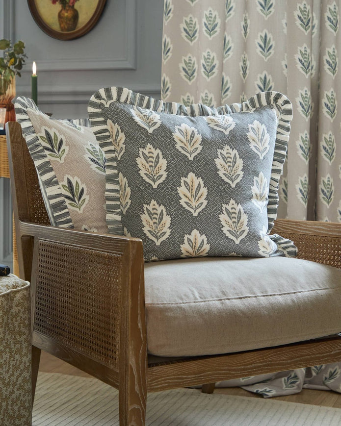 Delph Blue Sessile Leaf Ruffle Cushion Cover by Riva Home, soft furnishings with ruffled leaf pattern in vibrant blue fabric.
