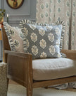 Delph Blue Sessile Leaf Ruffle Cushion Cover by Riva Home, soft furnishings with ruffled leaf pattern in vibrant blue fabric.