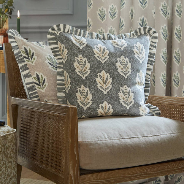 Delph Blue Sessile Leaf Ruffle Cushion Cover by Riva Home, soft furnishings with ruffled leaf pattern in vibrant blue fabric.