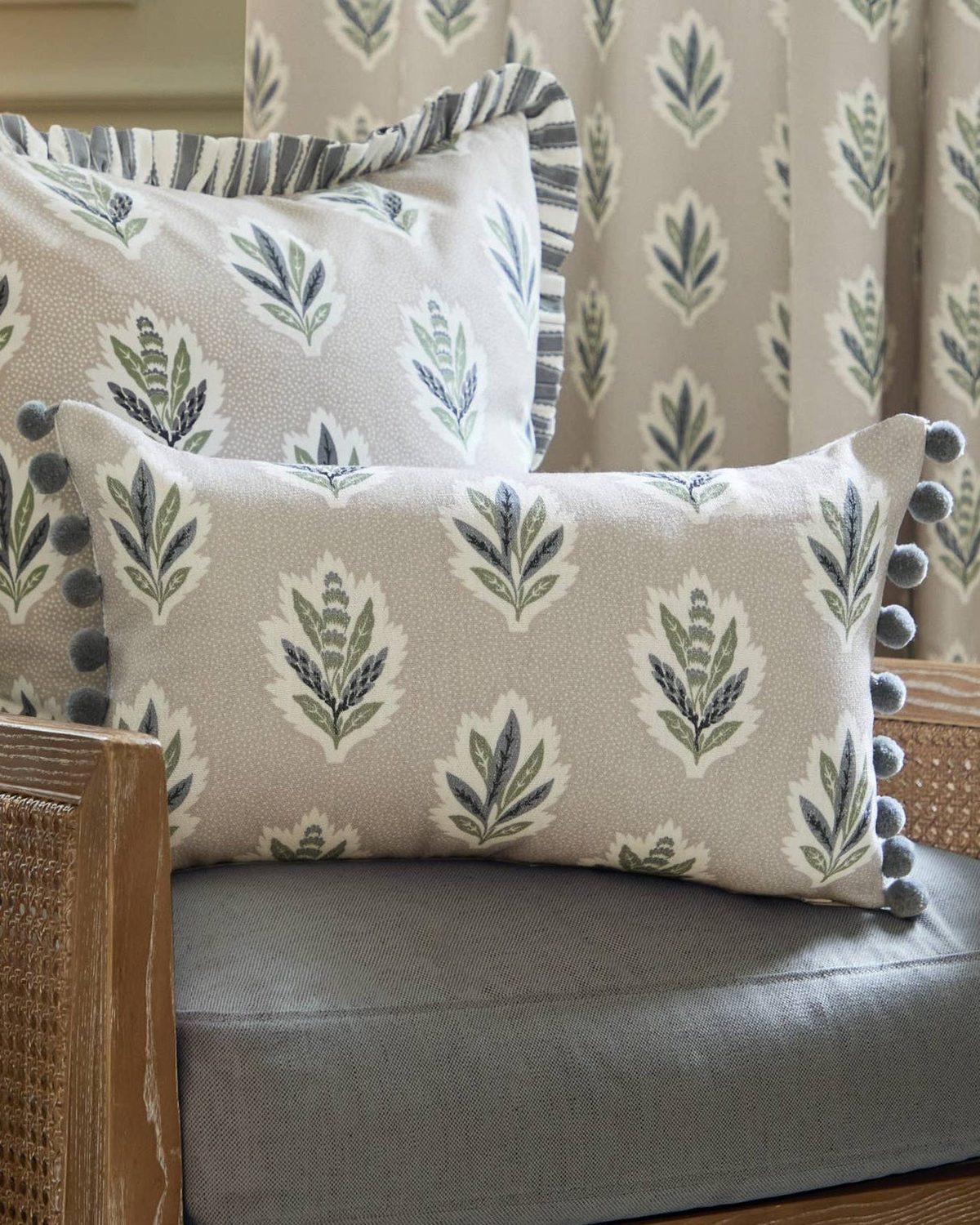 Delphi beige cushion cover with sessile leaf print from Riva Home, soft furnishings decor for sofa or bed.
