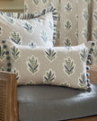 Delphi beige cushion cover with sessile leaf print from Riva Home, soft furnishings decor for sofa or bed.