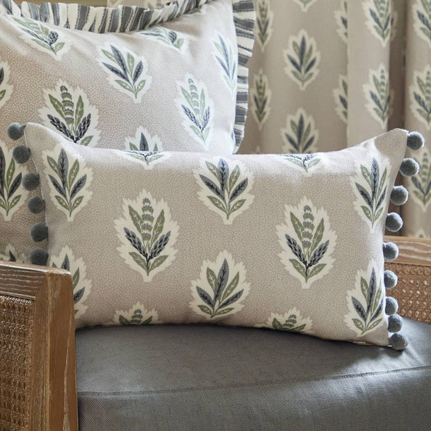 Delphi beige cushion cover with sessile leaf print from Riva Home, soft furnishings decor for sofa or bed.