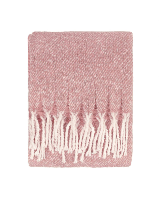 Dusky pink woven throw with tassels by Riva Home, soft furnishings accent for cozy living spaces.