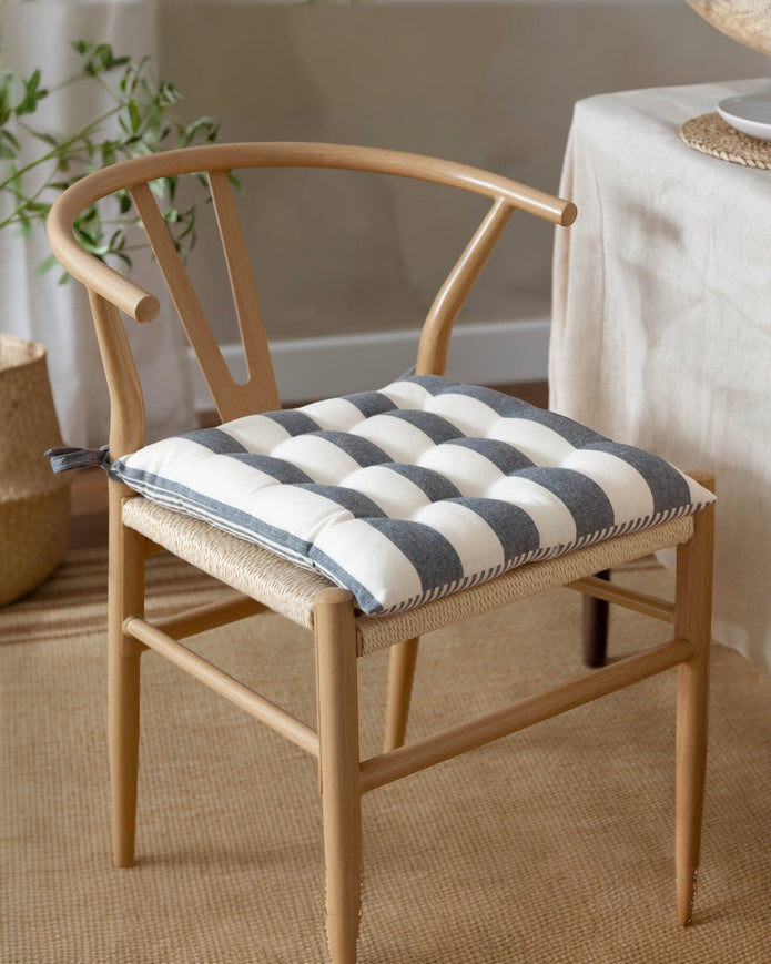 Set of 2 Navy Blue Striped Outdoor Garden Seat Pads from Riva Home, soft furnishings for outdoor seating comfort