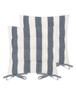 Set of 2 navy blue striped outdoor garden seat pads by Riva Home, soft furnishings for patio or garden seating.
