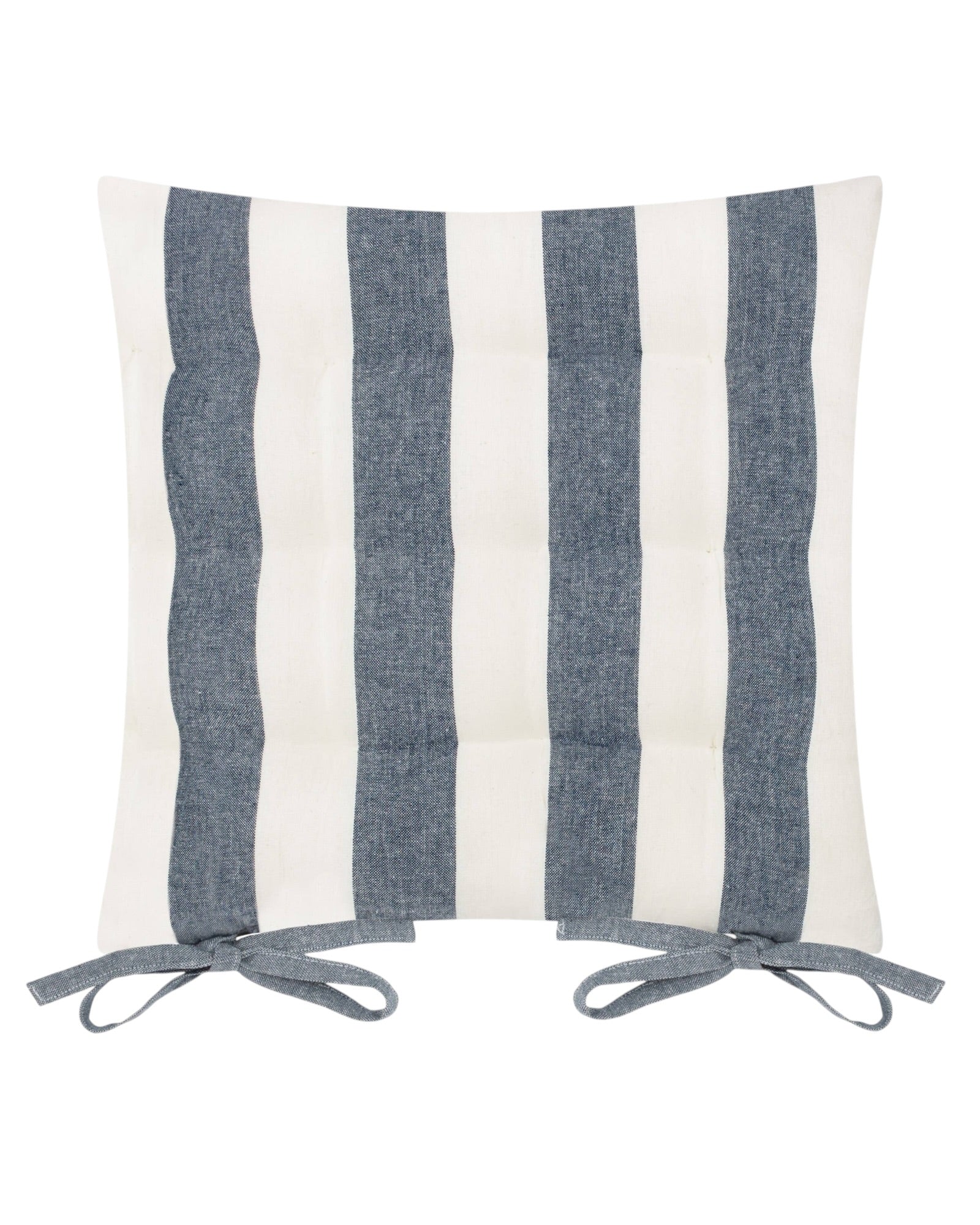 Set of 2 navy blue striped outdoor garden seat pads by Riva Home, soft furnishings for outdoor seating comfort.
