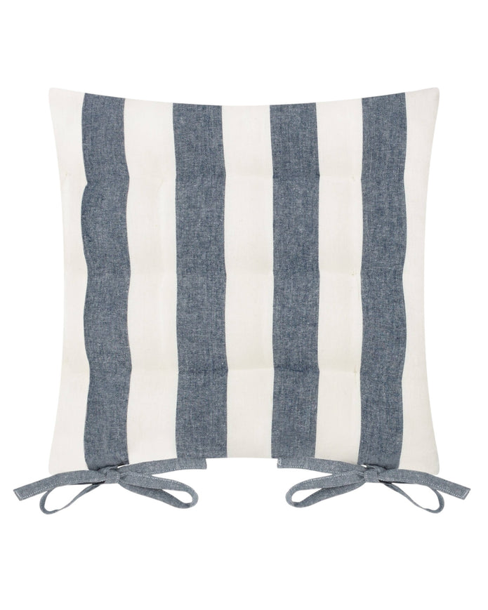 Set of 2 navy blue striped outdoor garden seat pads by Riva Home, soft furnishings for outdoor seating comfort.