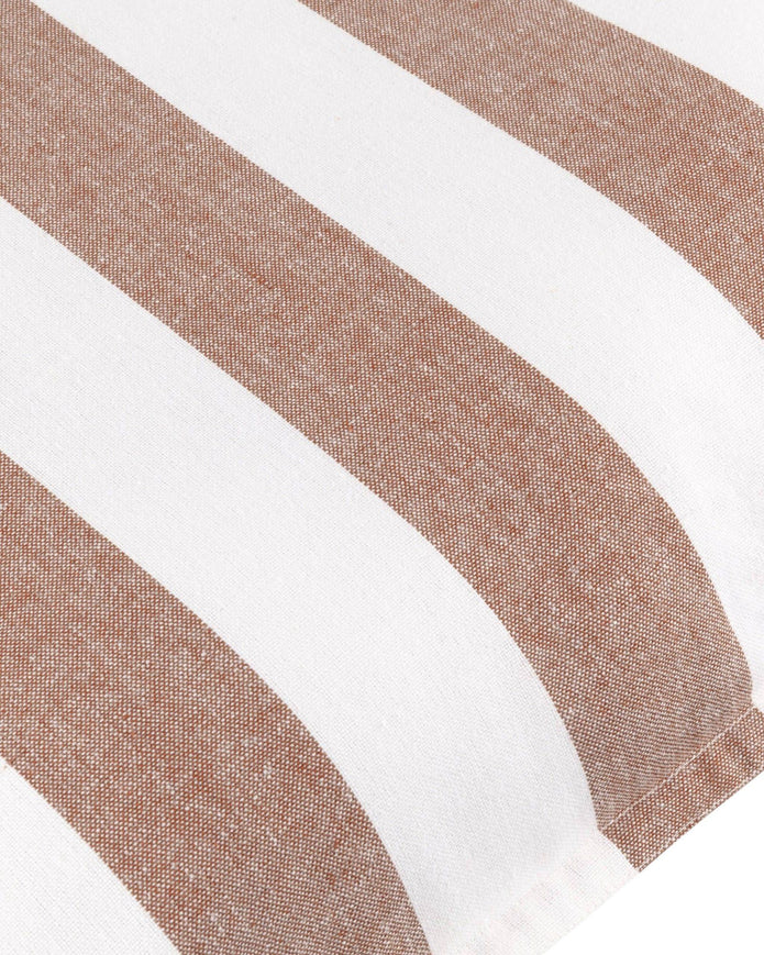 Set of two terracotta striped outdoor garden seat pads by Riva Home, soft furnishings for outdoor seating comfort.