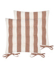 Set of 2 terracotta striped outdoor garden seat pads by Riva Home, soft furnishings for outdoor seating comfort.