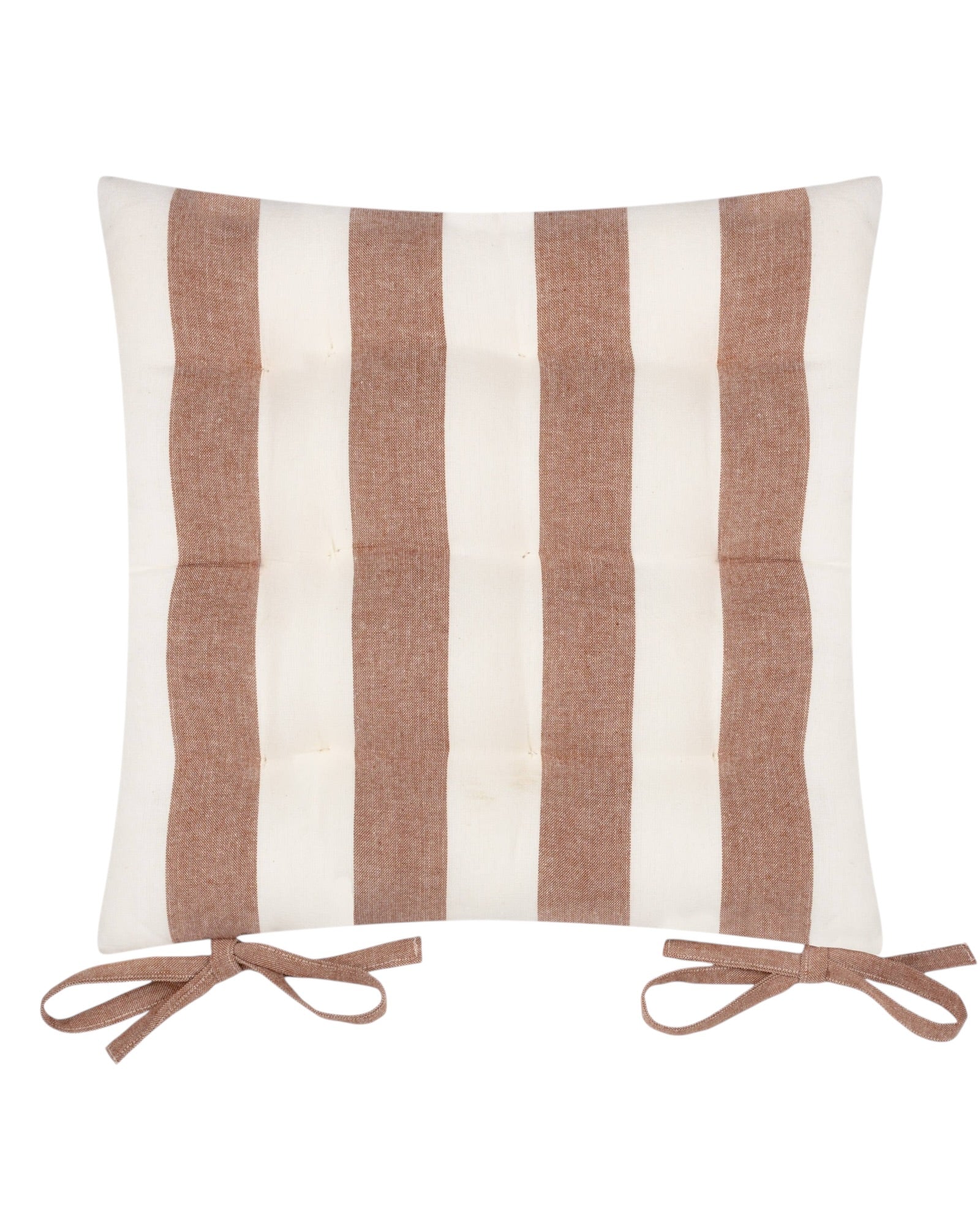 Set of 2 terracotta striped outdoor garden seat pads by Riva Home, soft furnishings for comfortable outdoor seating.