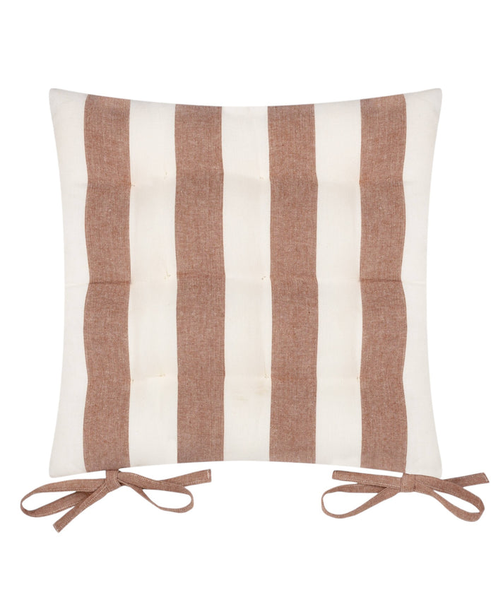 Set of 2 terracotta striped outdoor garden seat pads by Riva Home, soft furnishings for comfortable outdoor seating.