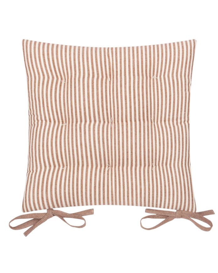 Set of 2 terracotta striped outdoor garden seat pads by Riva Home, soft furnishings for garden chairs.