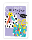 Rosanna Rossi birthday greeting card featuring colorful decorative presents for celebrating special occasions.