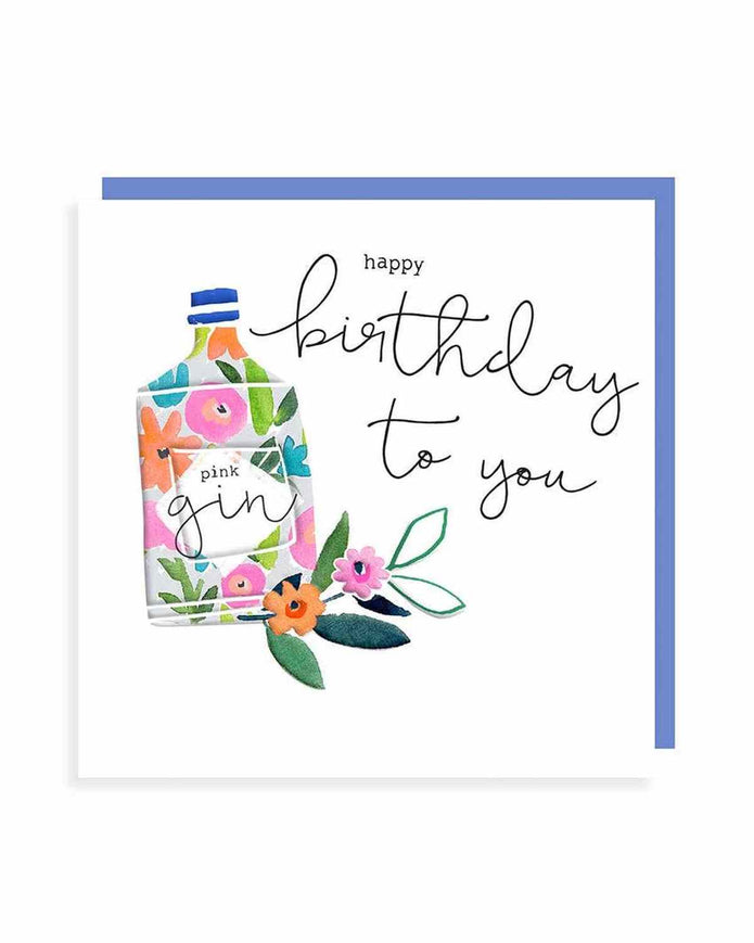 Birthday greeting card featuring a gin bottle design by Rosanna Rossi, perfect for celebrating special occasions.