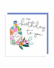 Birthday greeting card featuring a gin bottle design by Rosanna Rossi, perfect for celebrating special occasions.