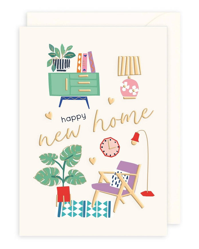 Greeting card featuring a house plant illustration for new home celebrations by Rosanna Rossi.
