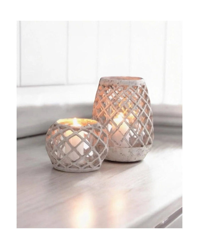 Round Ceramic Lattice Hurricane Lantern - Home DecorHome Decor - Lulu Loves Home