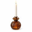 Round Glass Bud Vase - Amber, amber ribbed vase with candle insert against white
