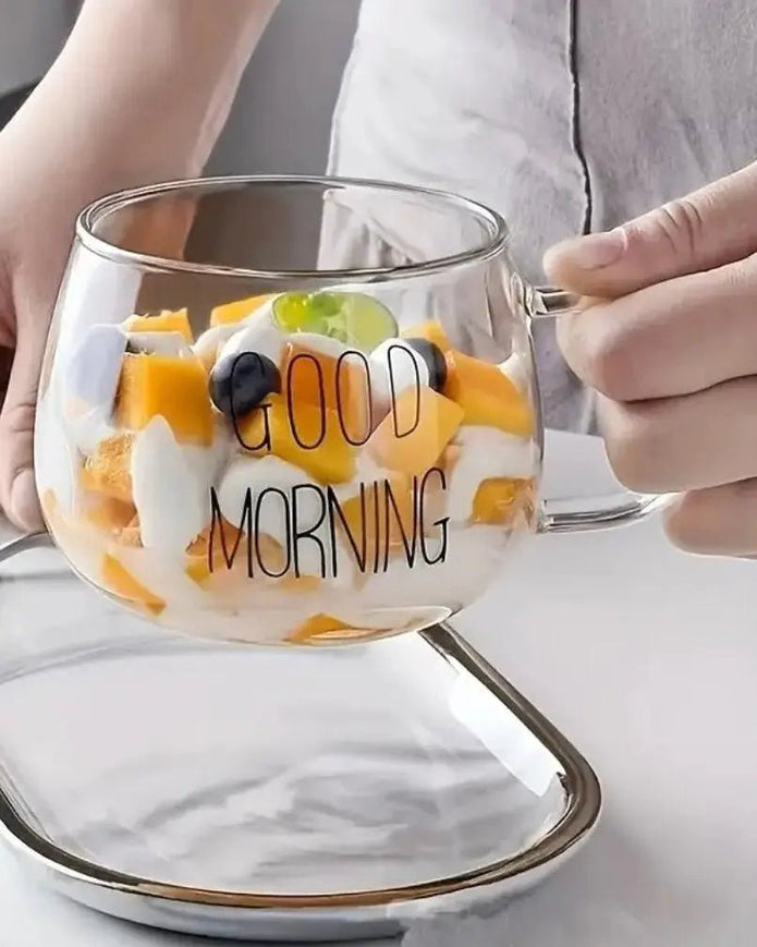 Round Glass Cup Black “Good Morning” - Kitchen & DiningKitchen & Dining - Lulu Loves Home