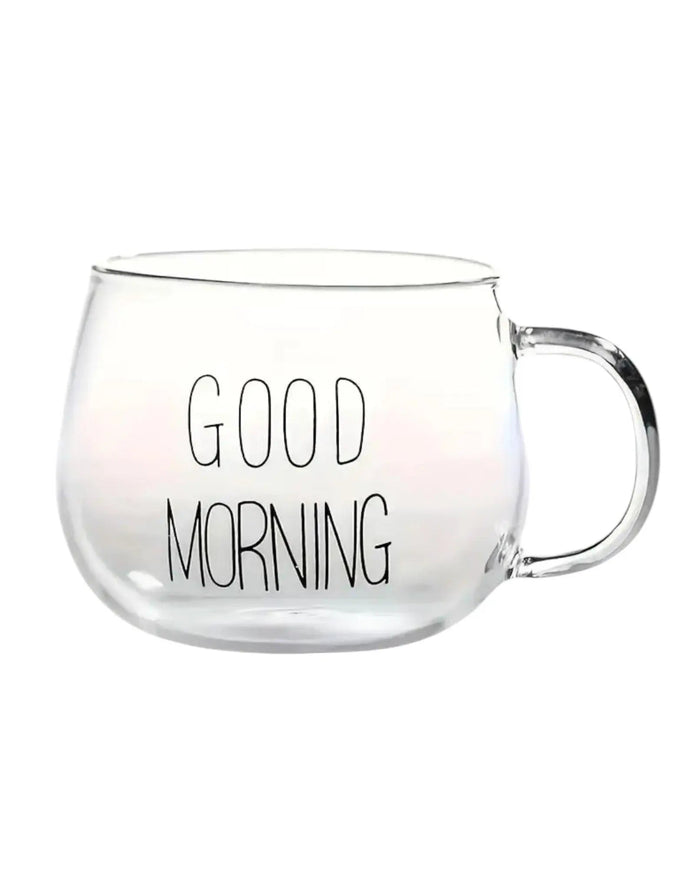 Round Glass Cup Black “Good Morning” - Kitchen & DiningKitchen & Dining - Lulu Loves Home