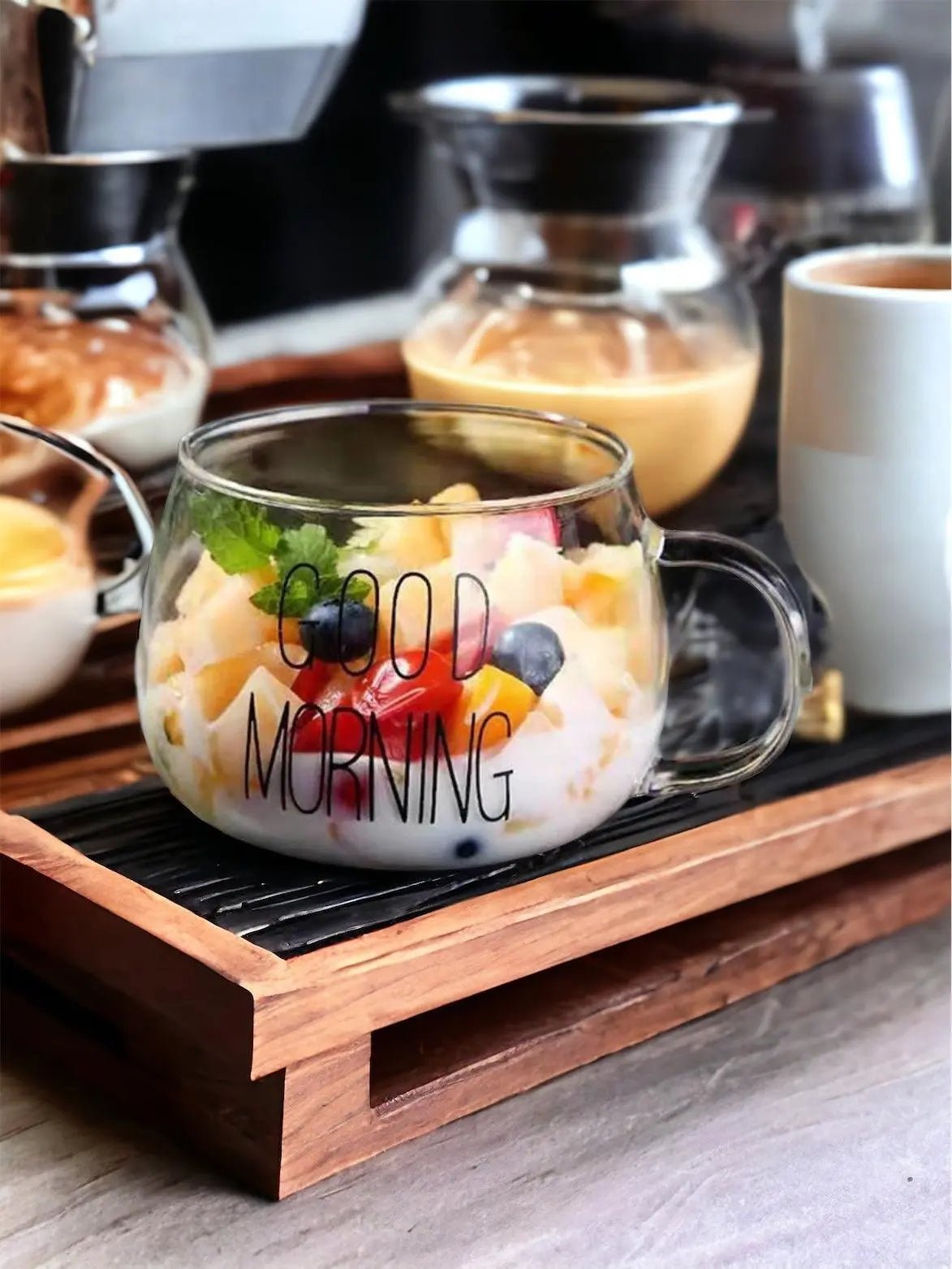 Round Glass Cup Black “Good Morning” - Kitchen & DiningKitchen & Dining - Lulu Loves Home