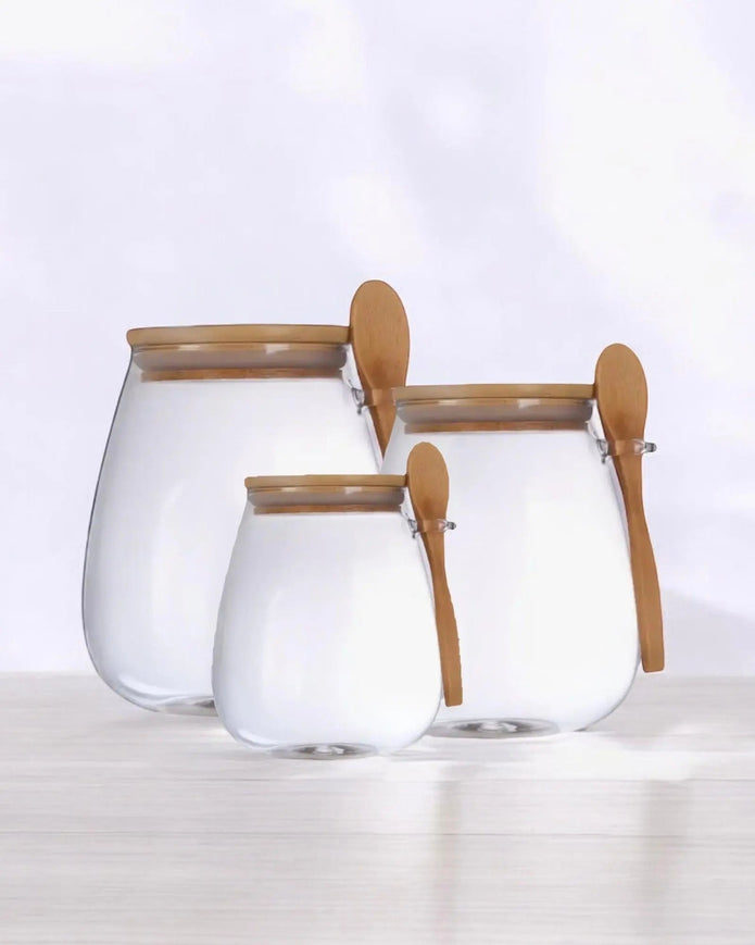 Round Glass Jar With Wooden Lid and Spoon - Kitchen & DiningKitchen & Dining - Lulu Loves Home