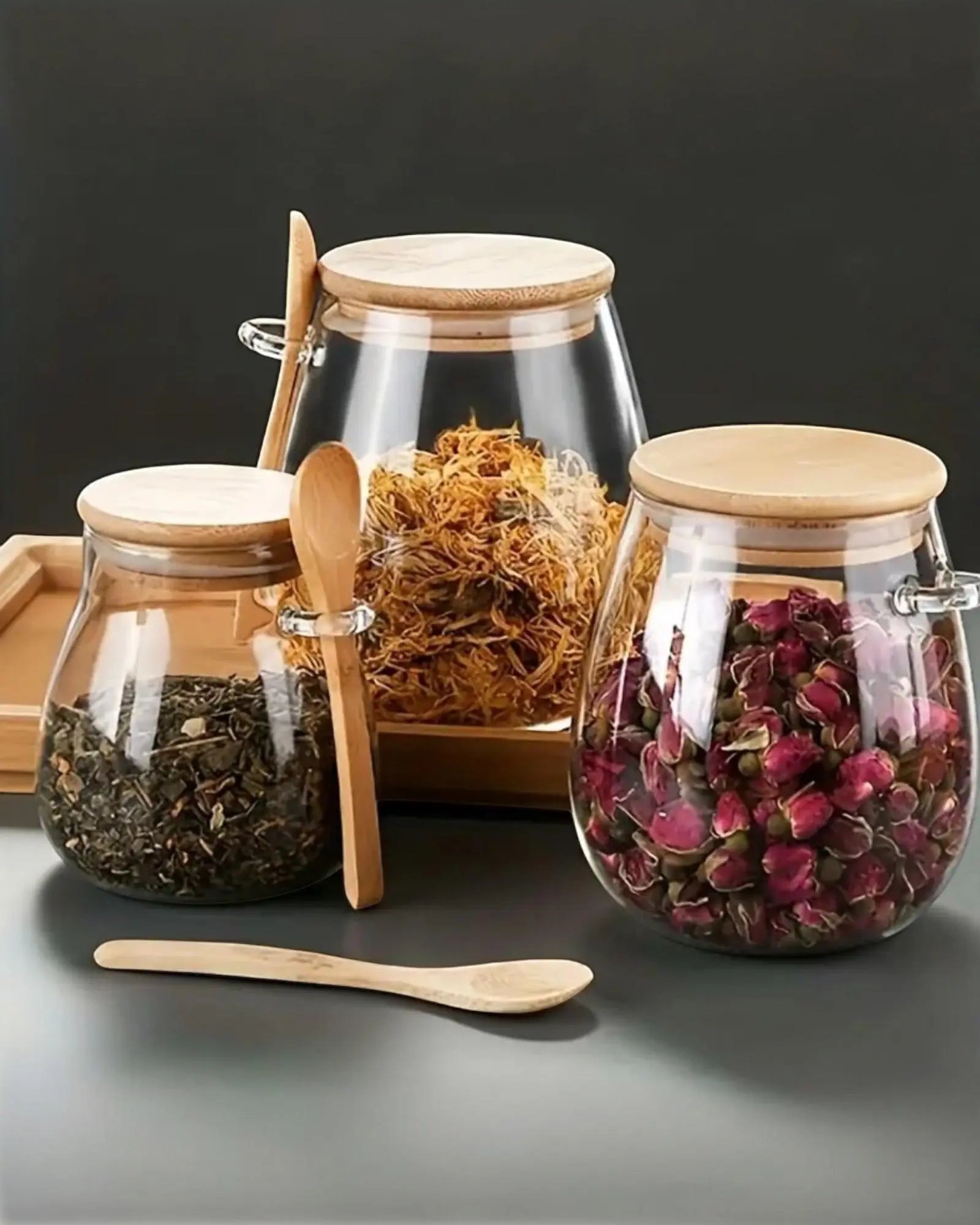 Round Glass Jar With Wooden Lid and Spoon - Kitchen & DiningKitchen & Dining - Lulu Loves Home