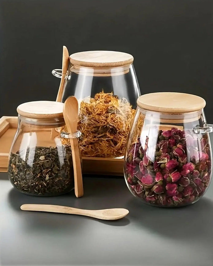 Round Glass Jar With Wooden Lid and Spoon - Kitchen & DiningKitchen & Dining - Lulu Loves Home