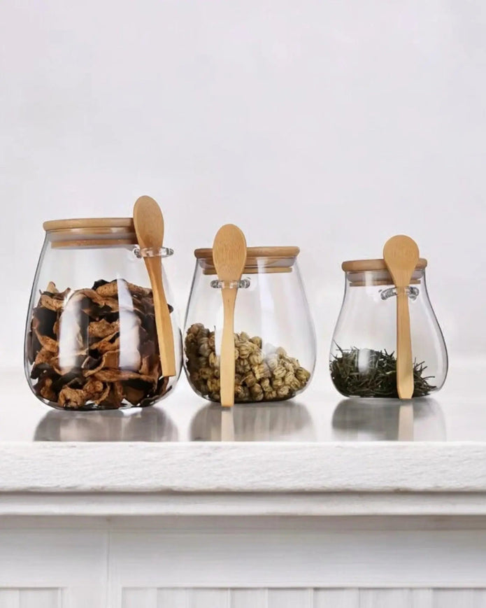 Round Glass Jar With Wooden Lid and Spoon - Kitchen & DiningKitchen & Dining - Lulu Loves Home