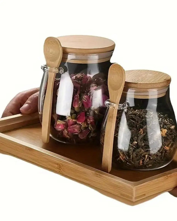 Round Glass Jar With Wooden Lid and Spoon - Kitchen & DiningKitchen & Dining - Lulu Loves Home