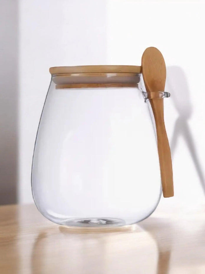 Round Glass Jar With Wooden Lid and Spoon - Kitchen & DiningKitchen & Dining - Lulu Loves Home