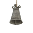 Rustic metal hanging bell with bow and jute cord, angled view