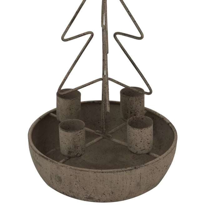 Rustic metal outline tree candle holder showing four empty holders