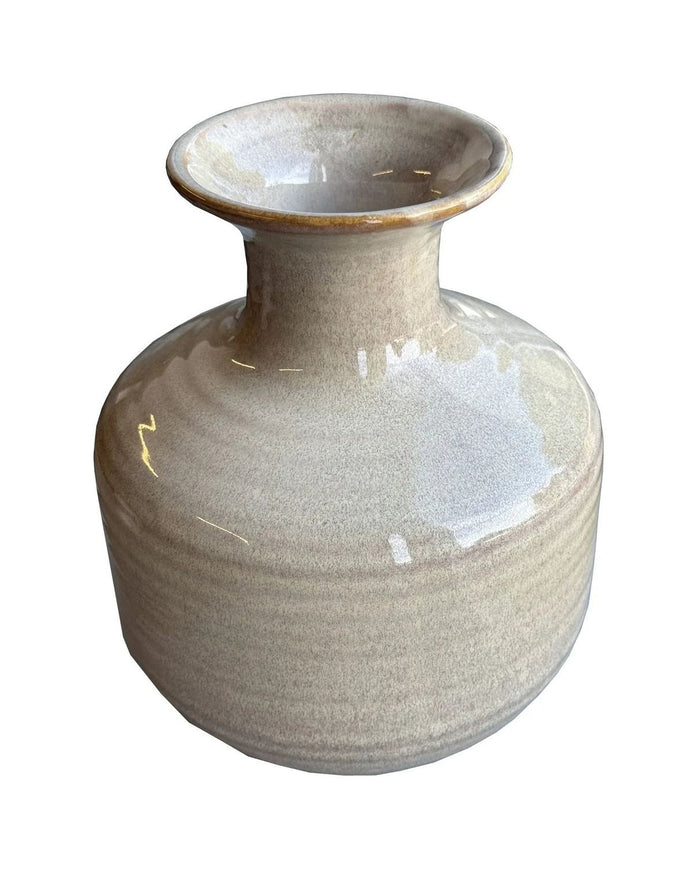 Sabbia Textured Beige Vase - Squat Ridged Vase - VasesVases - Lulu Loves Home