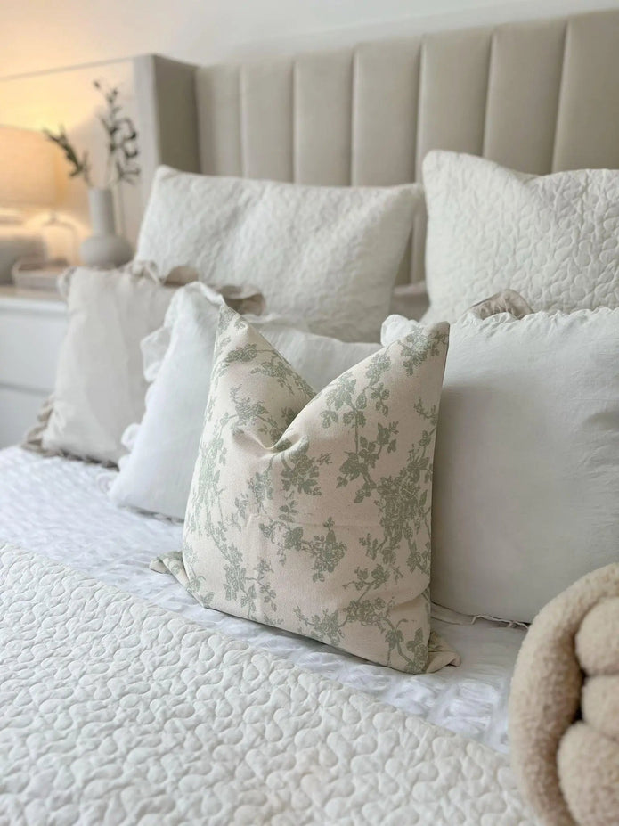 Sage Green And White Floral Print Cushion Cover - Soft FurnishingsSoft Furnishings - Lulu Loves Home