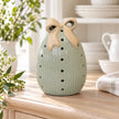 Satchville large sage green ceramic egg with light-up LED and decorative bow for Easter décor