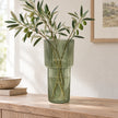 Sage green tall ribbed glass vase by Satchville, featuring a sleek design perfect for modern floral arrangements.