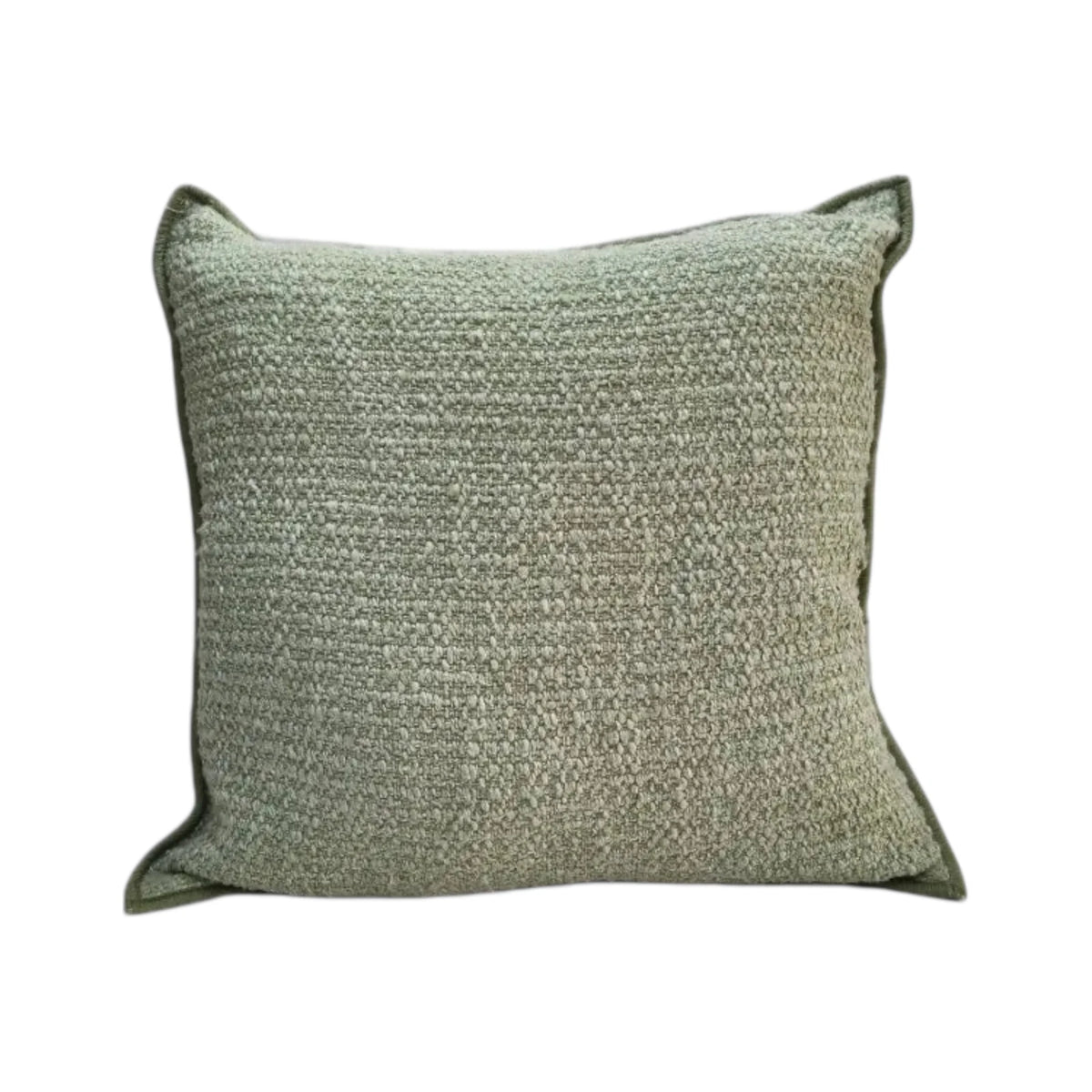 Sage green textured cushion cover by Malini, soft furnishings with a plush, patterned fabric for cozy home decor.
